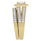 1.00 Carat (ctw) 10K Yellow Gold Princess & Round Cut Diamond Ladies Split Shank Halo Bridal Engagement Ring With Matching Band Set 1 CT