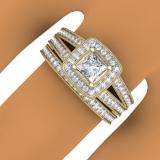 1.00 Carat (ctw) 10K Yellow Gold Princess & Round Cut Diamond Ladies Split Shank Halo Bridal Engagement Ring With Matching Band Set 1 CT