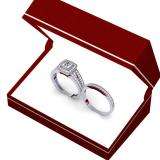 1.00 Carat (ctw) 18K White Gold Princess & Round Cut Diamond Ladies Split Shank Halo Bridal Engagement Ring With Matching Band Set 1 CT