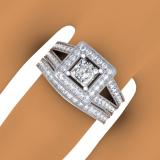 1.50 Carat (ctw) 10K White Gold Princess & Round Cut Diamond Ladies Split Shank Halo Bridal Engagement Ring With Matching Band Set 1 1/2 CT