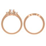 1.00 Carat (ctw) 14K Rose Gold Round Diamond Ladies Vintage 3 Stone Bridal Engagement Ring Set 1 CT