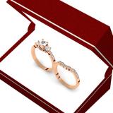 1.00 Carat (ctw) 14K Rose Gold Round Diamond Ladies Vintage 3 Stone Bridal Engagement Ring Set 1 CT