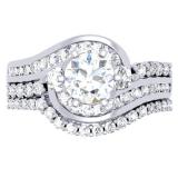 1.50 Carat (ctw) 10K White Gold Round Diamond 3 Stone Ladies Bridal Twisted Engagement Ring With Matching Band Set 1 1/2 CT