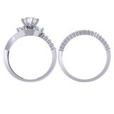 1.50 Carat (ctw) 10K White Gold Round Diamond 3 Stone Ladies Bridal Twisted Engagement Ring With Matching Band Set 1 1/2 CT