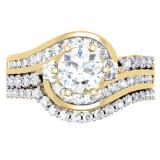 1.50 Carat (ctw) 10K Yellow Gold Round Diamond 3 Stone Ladies Bridal Twisted Engagement Ring With Matching Band Set 1 1/2 CT