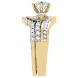1.50 Carat (ctw) 10K Yellow Gold Round Diamond 3 Stone Ladies Bridal Twisted Engagement Ring With Matching Band Set 1 1/2 CT