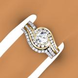 1.50 Carat (ctw) 10K Yellow Gold Round Diamond 3 Stone Ladies Bridal Twisted Engagement Ring With Matching Band Set 1 1/2 CT