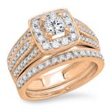 1.25 Carat (ctw) 14K Rose Gold Princess & Round Cut Diamond Ladies Halo Style Bridal Engagement Ring With Matching Band Set 1 1/4 CT