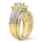 1.25 Carat (ctw) 14K Yellow Gold Princess & Round Cut Diamond Ladies Halo Style Bridal Engagement Ring With Matching Band Set 1 1/4 CT