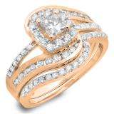 1.50 Carat (ctw) 10K Rose Gold Princess & Round Cut Diamond Ladies Split Shank Twisted Halo Bridal Engagement Ring With Matching Band Set 1 1/2 CT