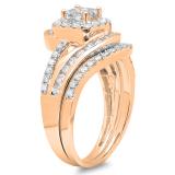 1.50 Carat (ctw) 10K Rose Gold Princess & Round Cut Diamond Ladies Split Shank Twisted Halo Bridal Engagement Ring With Matching Band Set 1 1/2 CT