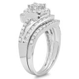 1.50 Carat (ctw) 10K White Gold Princess & Round Cut Diamond Ladies Split Shank Twisted Halo Bridal Engagement Ring With Matching Band Set 1 1/2 CT