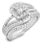 1.50 Carat (ctw) 14K White Gold Princess & Round Cut Diamond Ladies Split Shank Twisted Halo Bridal Engagement Ring With Matching Band Set 1 1/2 CT
