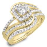 1.50 Carat (ctw) 14K Yellow Gold Princess & Round Cut Diamond Ladies Split Shank Twisted Halo Bridal Engagement Ring With Matching Band Set 1 1/2 CT