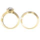 1.50 Carat (ctw) 14K Yellow Gold Princess & Round Cut Diamond Ladies Split Shank Twisted Halo Bridal Engagement Ring With Matching Band Set 1 1/2 CT