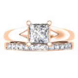 1.00 Carat (ctw) 14K Rose Gold Princess & Round Cut Diamond Ladies Bridal Solitaire Engagement Ring With Matching Band Set 1 CT