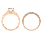 1.00 Carat (ctw) 14K Rose Gold Princess & Round Cut Diamond Ladies Bridal Solitaire Engagement Ring With Matching Band Set 1 CT