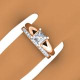 1.00 Carat (ctw) 14K Rose Gold Princess & Round Cut Diamond Ladies Bridal Solitaire Engagement Ring With Matching Band Set 1 CT