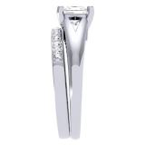 1.00 Carat (ctw) 18K White Gold Princess & Round Cut Diamond Ladies Bridal Solitaire Engagement Ring With Matching Band Set 1 CT