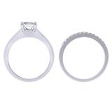 1.00 Carat (ctw) 18K White Gold Princess & Round Cut Diamond Ladies Bridal Solitaire Engagement Ring With Matching Band Set 1 CT