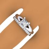 1.00 Carat (ctw) 18K White Gold Princess & Round Cut Diamond Ladies Bridal Solitaire Engagement Ring With Matching Band Set 1 CT