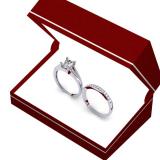 1.00 Carat (ctw) 18K White Gold Princess & Round Cut Diamond Ladies Bridal Solitaire Engagement Ring With Matching Band Set 1 CT