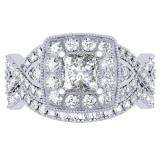 1.40 Carat (ctw) 14K White Gold Princess & Round Diamond Twisted Swirl Ladies Bridal Halo Engagement Ring Set
