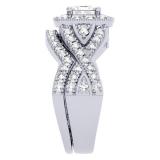 1.40 Carat (ctw) 14K White Gold Princess & Round Diamond Twisted Swirl Ladies Bridal Halo Engagement Ring Set