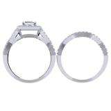 1.40 Carat (ctw) 14K White Gold Princess & Round Diamond Twisted Swirl Ladies Bridal Halo Engagement Ring Set