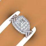1.40 Carat (ctw) 14K White Gold Princess & Round Diamond Twisted Swirl Ladies Bridal Halo Engagement Ring Set