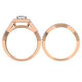 1.40 Carat (ctw) 18K Rose Gold Princess & Round Diamond Twisted Swirl Ladies Bridal Halo Engagement Ring Set