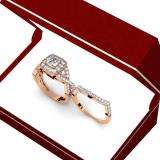 1.40 Carat (ctw) 18K Rose Gold Princess & Round Diamond Twisted Swirl Ladies Bridal Halo Engagement Ring Set