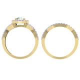 1.30 Carat (ctw) 10K Yellow Gold Round Cut Diamond Ladies Bridal Swirl Split Shank Halo Engagement Ring With Matching Band Set 1 1/3 CT