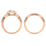 1.30 Carat (ctw) 18K Rose Gold Round Cut Diamond Ladies Bridal Swirl Split Shank Halo Engagement Ring With Matching Band Set 1 1/3 CT