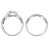 1.30 Carat (ctw) 18K White Gold Round Cut Diamond Ladies Bridal Swirl Split Shank Halo Engagement Ring With Matching Band Set 1 1/3 CT