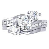 1.75 Carat (ctw) 10K White Gold Round Diamond Ladies Swirl Bridal Engagement Ring Matching Band Set 1 3/4 CT