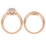 1.50 Carat (ctw) 10K Rose Gold Princess & Round Diamond Ladies Halo Bridal Engagement Ring Set 1 1/2 CT