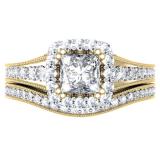 1.50 Carat (ctw) 10K Yellow Gold Princess & Round Diamond Ladies Halo Bridal Engagement Ring Set 1 1/2 CT