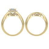 1.50 Carat (ctw) 10K Yellow Gold Princess & Round Diamond Ladies Halo Bridal Engagement Ring Set 1 1/2 CT