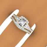 1.50 Carat (ctw) 10K Yellow Gold Princess & Round Diamond Ladies Halo Bridal Engagement Ring Set 1 1/2 CT