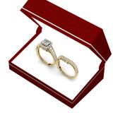 1.50 Carat (ctw) 10K Yellow Gold Princess & Round Diamond Ladies Halo Bridal Engagement Ring Set 1 1/2 CT