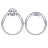 1.50 Carat (ctw) 14K White Gold Princess & Round Diamond Ladies Halo Bridal Engagement Ring Set 1 1/2 CT