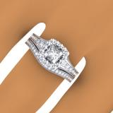 1.50 Carat (ctw) 14K White Gold Princess & Round Diamond Ladies Halo Bridal Engagement Ring Set 1 1/2 CT