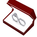 1.50 Carat (ctw) 14K White Gold Princess & Round Diamond Ladies Halo Bridal Engagement Ring Set 1 1/2 CT