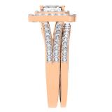 1.70 Carat (ctw) 10K Rose Gold Princess & Round Cut Diamond Ladies Split Shank Halo Bridal Engagement Ring With Matching Band Set