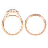 1.70 Carat (ctw) 10K Rose Gold Princess & Round Cut Diamond Ladies Split Shank Halo Bridal Engagement Ring With Matching Band Set