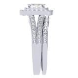 1.70 Carat (ctw) 18K White Gold Princess & Round Cut Diamond Ladies Split Shank Halo Bridal Engagement Ring With Matching Band Set