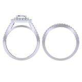 1.70 Carat (ctw) 18K White Gold Princess & Round Cut Diamond Ladies Split Shank Halo Bridal Engagement Ring With Matching Band Set