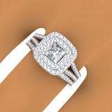 1.70 Carat (ctw) 18K White Gold Princess & Round Cut Diamond Ladies Split Shank Halo Bridal Engagement Ring With Matching Band Set
