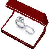 1.70 Carat (ctw) 18K White Gold Princess & Round Cut Diamond Ladies Split Shank Halo Bridal Engagement Ring With Matching Band Set
